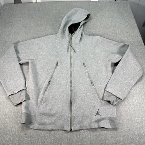 Vintage Nike Air Jordan Hoodie Mens XL Gray Ful Zip Pockets Thumb Hole - Picture 1 of 9