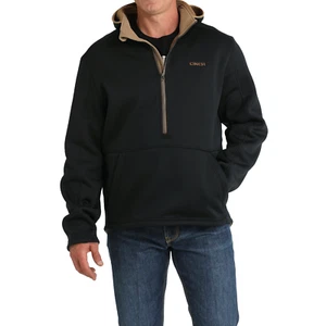Cinch Men's 1/4 Zip Black Sherpa Patriarch Hoodie MWJ1915001 - Picture 1 of 14