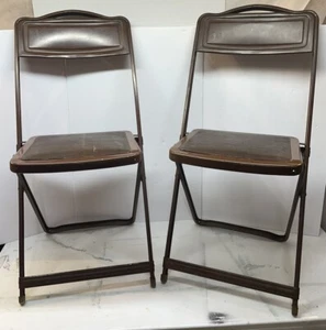 2 VTG Mid Century Modern Industrial Metal Folding Chairs Upcycle Project Pieces - Picture 1 of 17