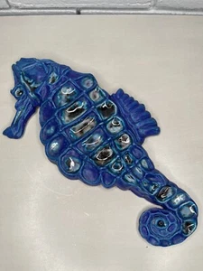 Art Pottery Blue Seahorse Wall Hanging Large Decorative Beach House Sea Creature - Imagen 1 de 7