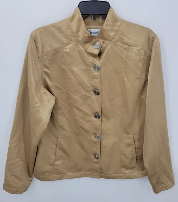 Chicos Jacket Womens Large 2 Brown Satin Tab Collar Button Up Military Safari - Image 1 of 4