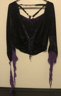 Rare Dark Star Woman’s Top Made In England Vintage Purple ,Black Velvet Morticia - Image 1 of 4