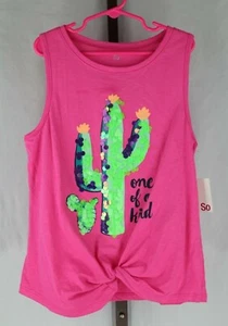 So Girls Pink Sleeveless Cactus Graphic Knot Front Tank Tee Summer Top Sz 12 NEW - Picture 1 of 3