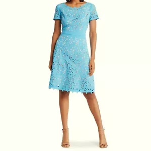 Focus By Shani Turquoise Blue Nude Laser Cut Floral Fit Flare Dress Size 16 $336 - Picture 1 of 1