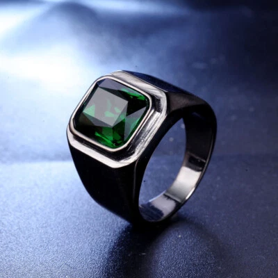 Hombres Mujeres Anillo Piedra Azul Chapado en Oro Acero Inoxidable Alianza Boda Moda Regalo Foto 1 de 4