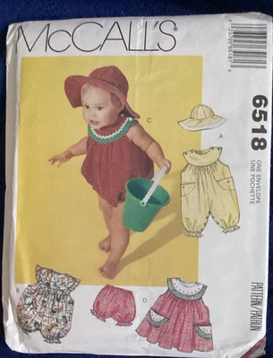 Vintage 1993 McCall's 6518 Girls Jumpsuit, Romper, Dress, Bloomers, & Hat-Uncut - Image 1 of 2