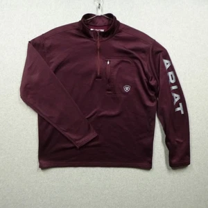 Ariat Sweatshirt Mens Large Burgundy Team Logo 1/4 Zip Brushed Fleece - Picture 1 of 12