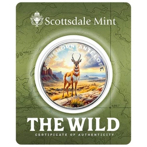 1 oz Silver The Wild | Pronghorn Antelope .999 Silver Color Round in Certi-Lock® - Picture 1 of 5