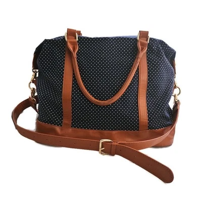 Women's Large Navy Polka Dots Canvas Travel Satchel Bag with Trolley Sleeve - Image 1 of 4