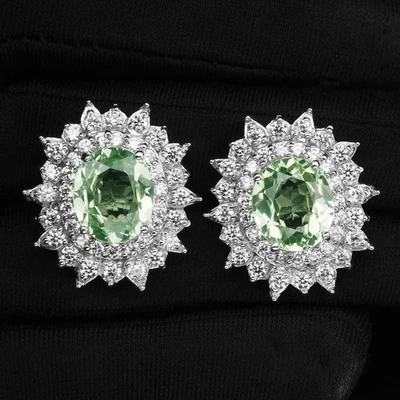 Neon Paraiba Green Tourmaline 12.20Ct 925 Sterling Silver Handmade Stud Earrings - Image 1 of 4