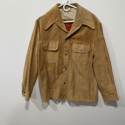 Vintage Mens Suede Leather Shirt Jacket Tan Western Style Made in Argentina XL - Image 1 of 4