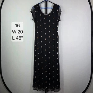 S.L Fashions Vintage 90s Dress 16 Plus Size Sheer Mesh Overlay Floral Whimsigoth - Picture 1 of 7