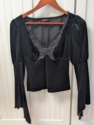 Top para mujer XS negro terciopelo mariposa gótico caprichoso vampiro hada grunge acampanado Foto 1 de 4