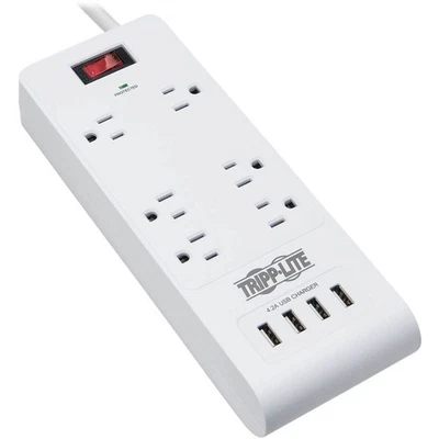 Tripp Lite 15ft 6-Outlet 4 USB Surge Protector Power Strip White TLP64USBRA15 - Image 1 of 4
