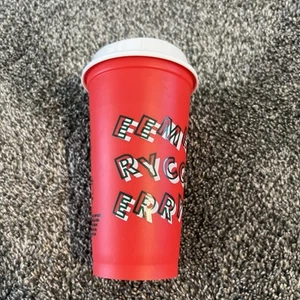 Vintage 2013 Starbucks Merry Coffee Christmas Red Reusable Plastic Cup 16 oz - Picture 1 of 12