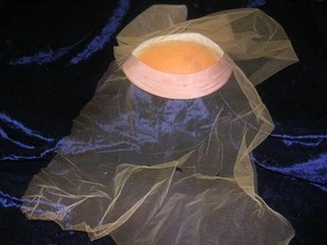 Vintage 40er -50er Jahre orange Samthut mit Netz - Bild 1 von 1