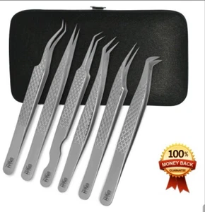 Professional Silver Eyelash Extension Tweezers set of 6 in a Magnetic Case - Bild 1 von 5