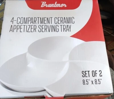 Bruntmor 8.5 inch Ceramic 4-Section Stackable Serving Tray in White, Set of 2 - Image 1 of 4