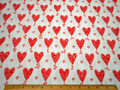 Tela de San Valentín por yarda elegantes corazones rojos sobre blanco QT algodón premium #C Foto 1 de 2