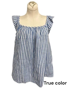 Vineyard Vines Blue White Striped Flutter Sleeve Blouse Womens Size M 100%Cotton - Picture 1 of 6