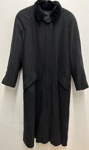 Forecaster Of Boston VTG 90s Wool Lined Black Button Long Overcoat Jacket 7/8 - Picture 1 of 7