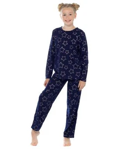 Niñas Azul Marino Estrella Pijama Niños Jersey Algodón Manga Larga Suave Manga Larga Pijama - Imagen 1 de 4