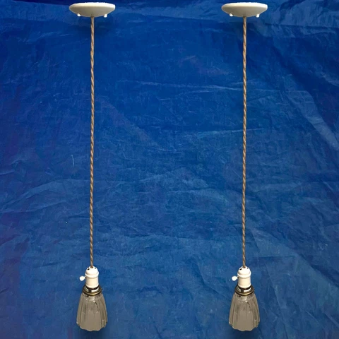 Wired Pair Pendant Lights Clear Shades Porcelain Fixtures 15G Cover