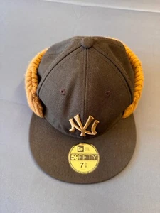 SIZE 7 3/8 WINTER DOG EAR NY NEW YORK YANKEES Brown 59FIFTY FITTED - Picture 1 of 16