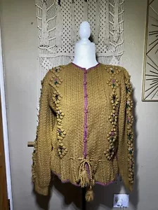 SELTENE Vintage Edina & Lina 70er handgestrickte Wollstrickjacke Größe M - Bild 1 von 9