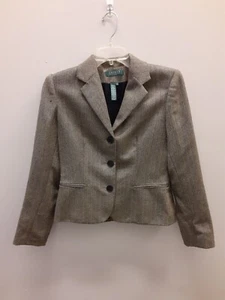 RALPH LAUREN Blazer Coat Jacket Women's Herringbone 100% Wool Size 4 Petite - Picture 1 of 12