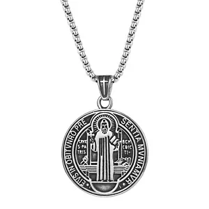 Saint St Benedict Medal Necklace Stainless Steel Crucifix Cross Exorcism 24" - Picture 1 of 7