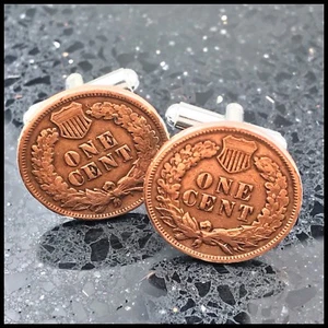 New Cufflinks Antique 100 Year Old Penny Coin Laurel Wreath w Shield One Cent - Bild 1 von 5