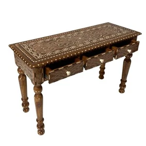 Antique Console Table Wooden 3 Drawers Living Room Bone Inlay Furniture - Picture 1 of 12