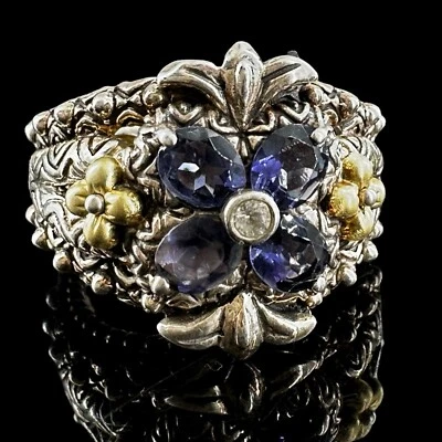 Barbara Bixby Iolite Gemstone Flower Sterling Silver & 18K Ring Size 7 - Image 1 of 4