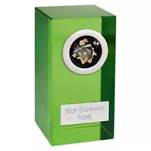 Clay Pigeon Shooting Green Crystal Block with Silver Trim Trophy - Picture 1 of 2