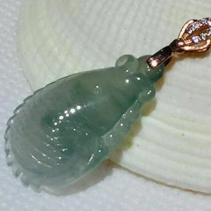 Ciondolo Estate Vintage Argento 925 Naturale Grado A Giada Pesce Giadeite Gioielli P962 - Foto 1 di 6