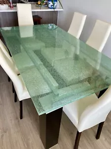 Tiffany Crackle Glass Dining Table, Glass & Wood, Contemporary Style - Picture 1 of 6
