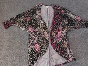 St.Johns Bay Womens Sweater Large purple cardigan open floral kimono stretch - Picture 1 of 11