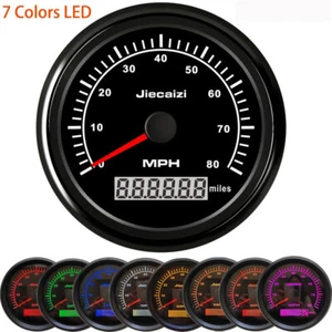 JieCaiZi 85mm 0-80MPH GPS Speedometer Odometer Black for Car Marine 7 Colors LED - Imagen 1 de 16