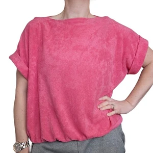 Vintage Womens 70s L XL Sears Terry Cloth Towel Surf Beach Mod Hippy Shirt Pink - Picture 1 of 9