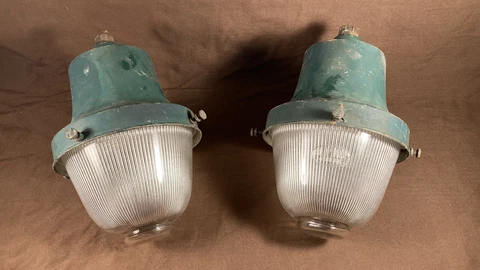 2 Holophane Prismatic Street Light Industrial Light Antique Green Lamp Cover