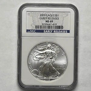 2009 AMERICAN SILVER EAGLE $1 MS69 EARLY RELEASE MS69 -419 NGC - Picture 1 of 18