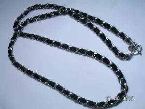 Collana In Catena Intrecciata In Tessuto Nero Con Tono Argento - Foto 1 di 6