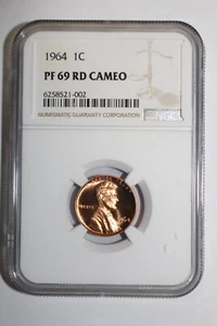 1964 Lincoln Wheat Cent NGC PF 69 RD Cameo - Picture 1 of 2