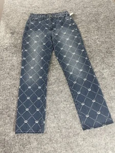 Juicy Couture Jeans Women 28 Blue Monogram All Over Crown Print Pants N318 - Picture 1 of 12