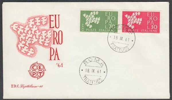 ITALY 1961 EUROPA SET ON FDC DOVES WITH CEPT POSTHORN CACHET (ID:369/D15055) - Image 1 of 1