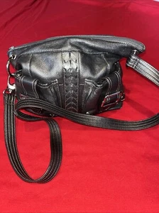 Tignanello Zinc Leather Shoulder Satchel Bag Handbag Purse Studded Braided - Picture 1 of 8