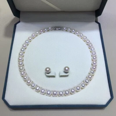 gorgeous 8-9mm south sea white pearl necklace&earring 925s(t) - Image 1 of 3