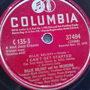 78 rpm Columbia 37494, Billie Holiday, I Can't Get Started, Woman Loves Man, V+ - Picture 1 of 3