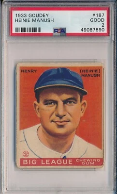 Goudey #187 Heinie Manush 1933 - PSA 2 GD (SVSC) Foto 1 de 2